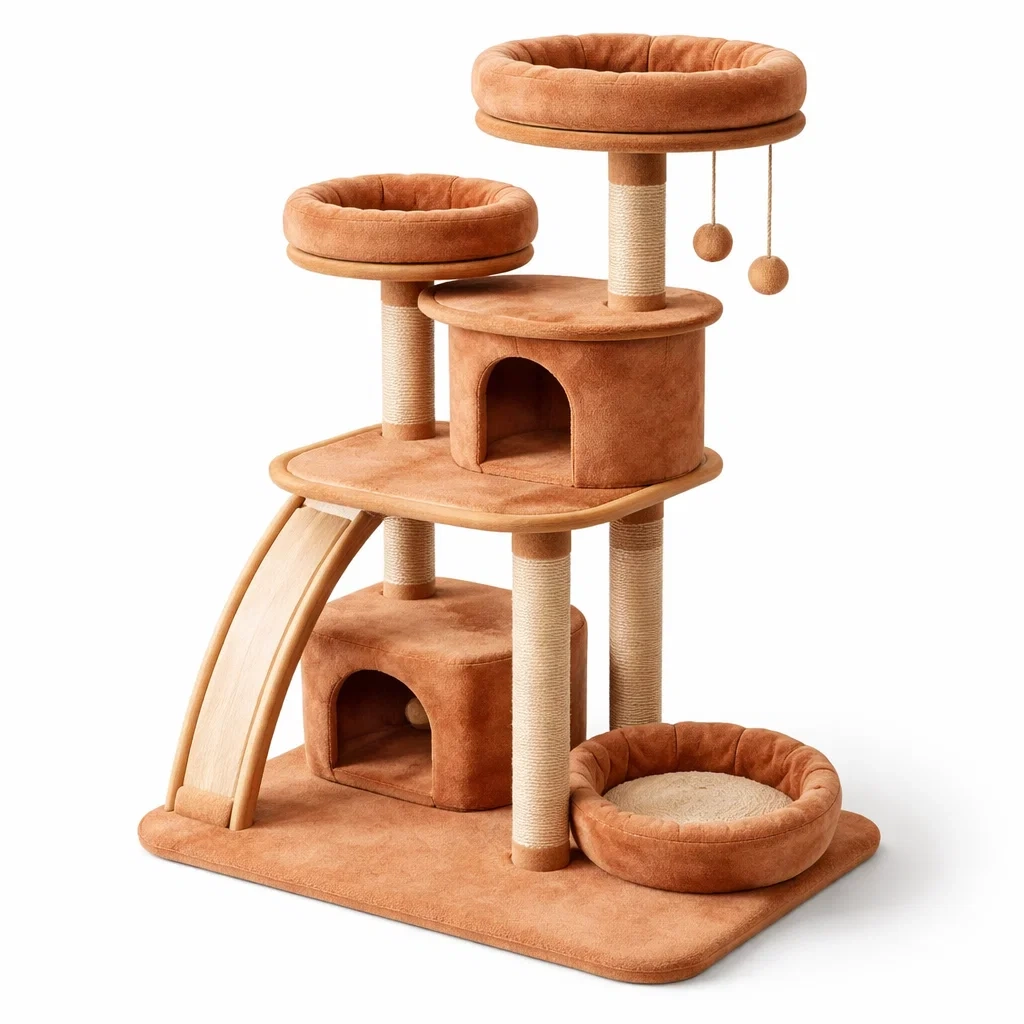 Kratzbaum sisal mdf plüsch braun 60x40x120 cm-homecomforty