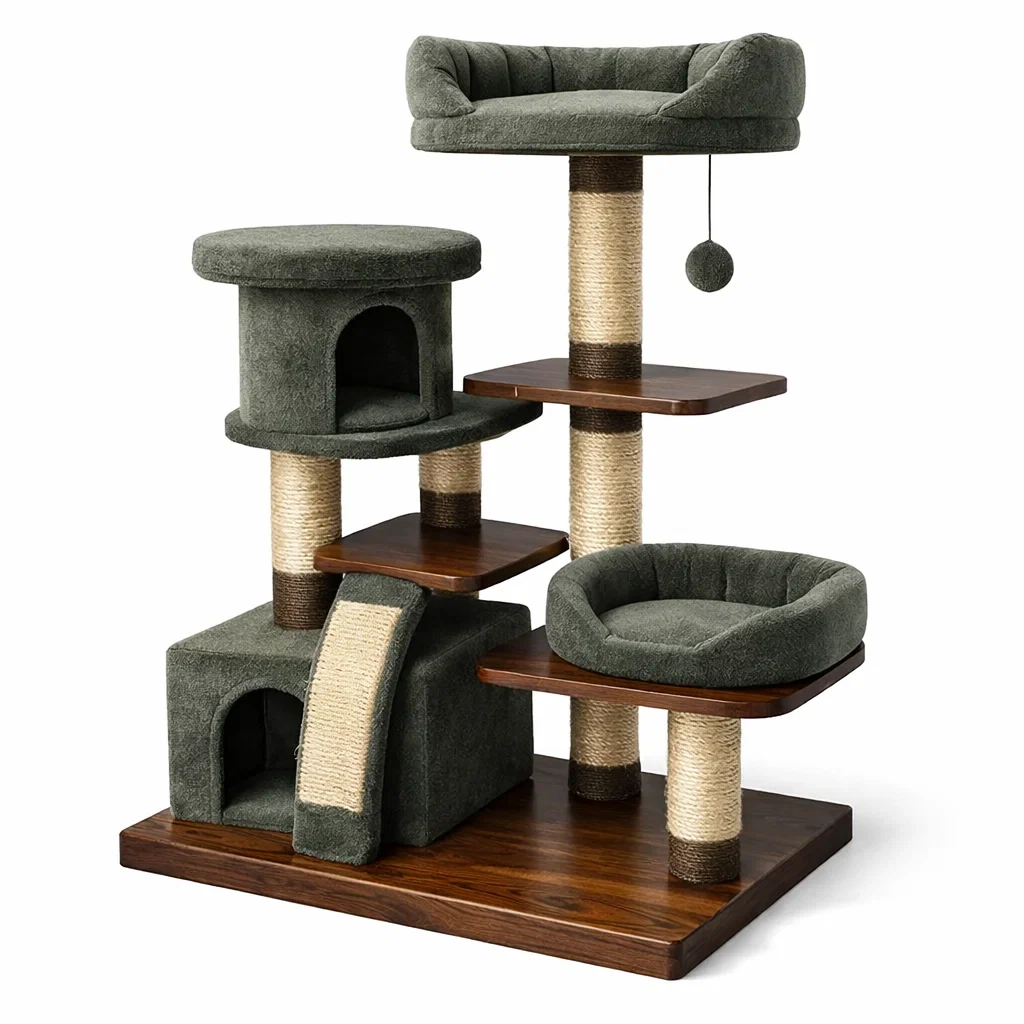 Kratzbaum kiefernholz sisal polyester dunkelgrün-homecomforty