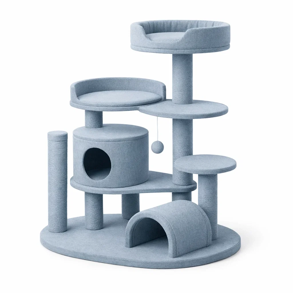 Kratzbaum holz sisal hellblau-homecomforty