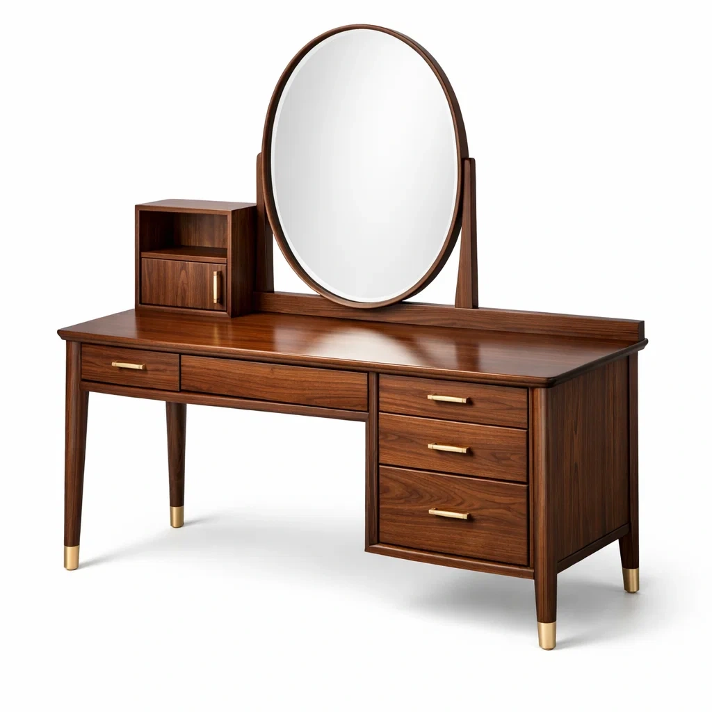 Schminktisch holzfurnier mit ovalem spiegel und schubladen-homecomforty