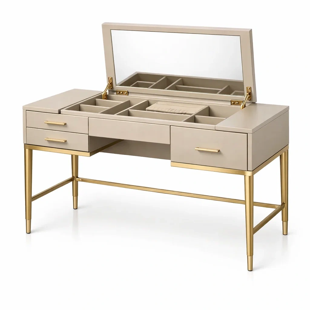 Schminktisch mdf beige gold mit spiegel-homecomforty