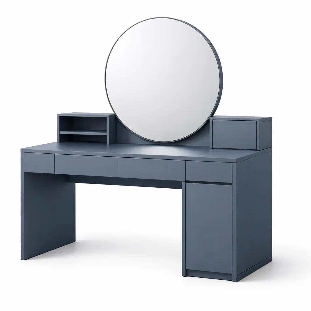 Schminktisch mdf dunkelgrau mit rundem spiegel-homecomforty
