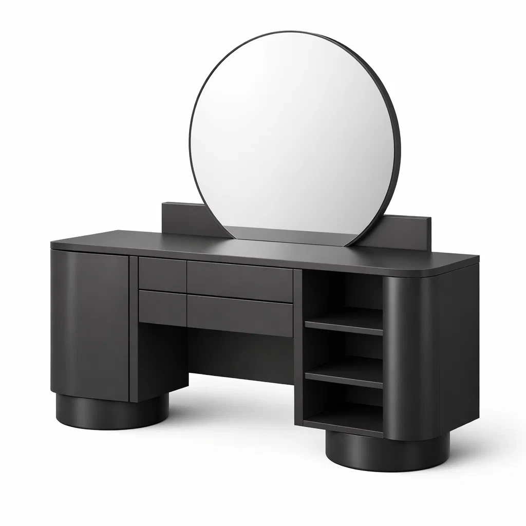 Schminktisch mdf schwarz mit rundem spiegel-homecomforty