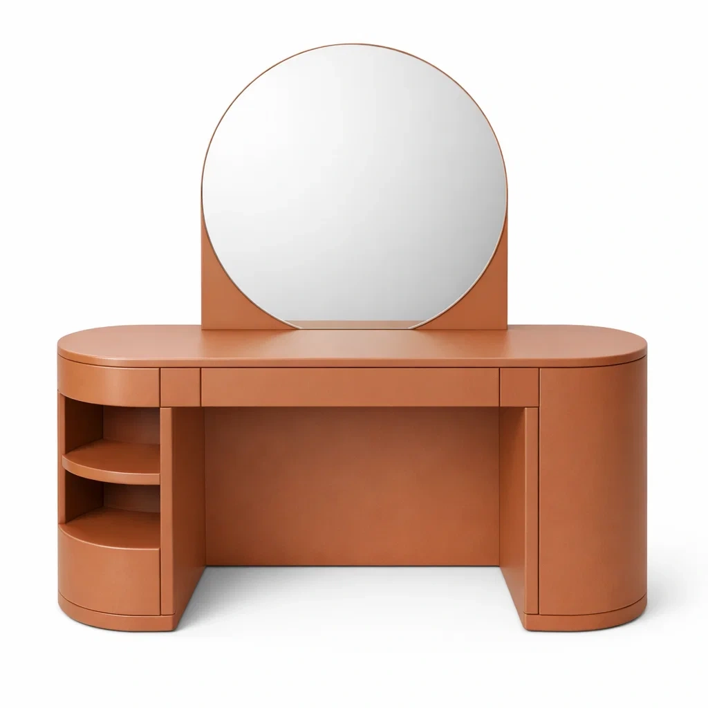 Schminktisch mdf braun mit rundem spiegel 130x55x80 cm-homecomforty