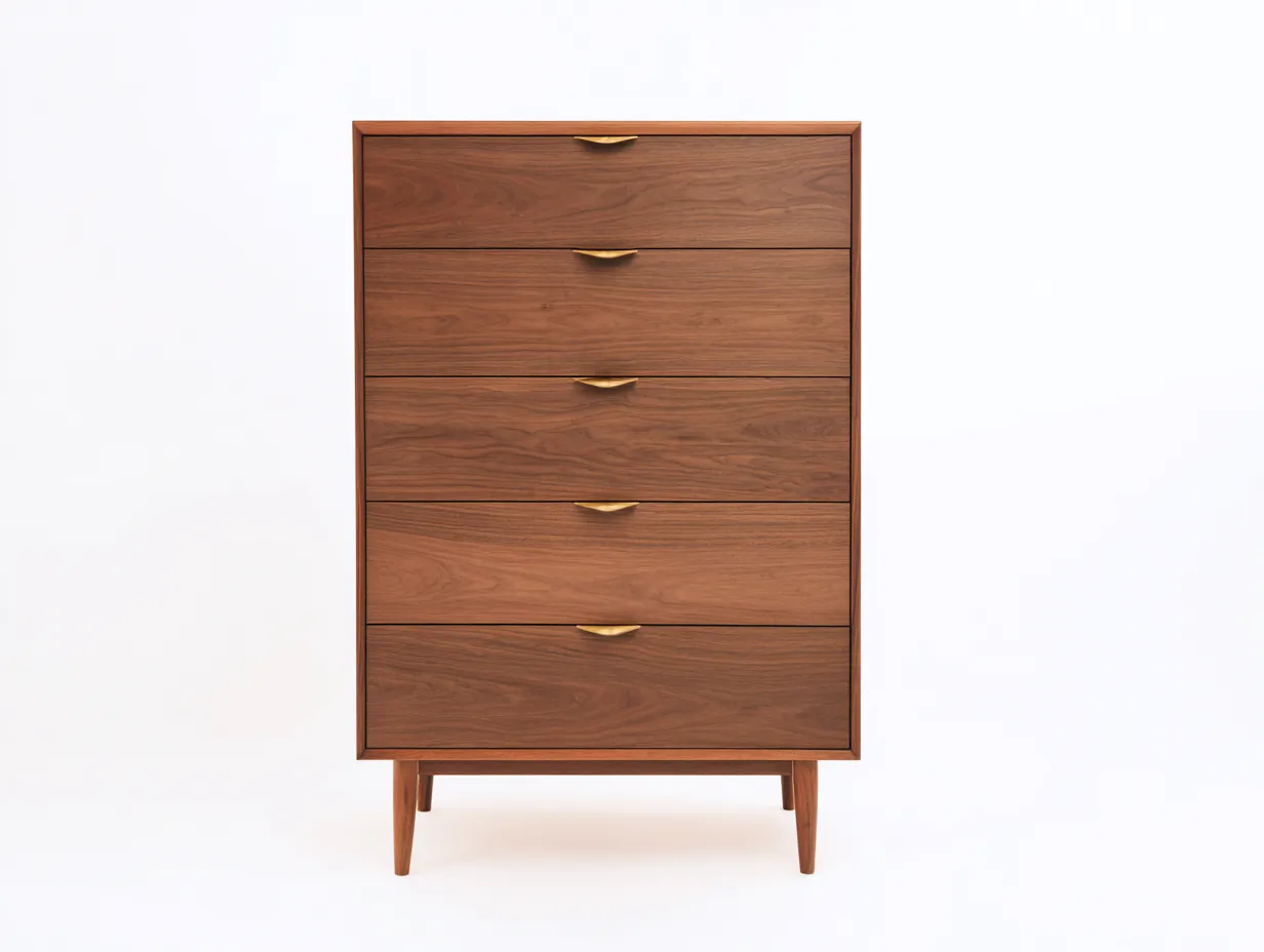 Kommode mit Schubladen-Massivholz-84 x 43 x 122 cm-Walnussbraun-Mid-Century Stil-Homigethut