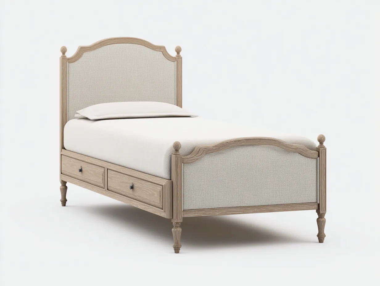 Einzelbett-Holz-Stoff-209 x 101 x 104 cm-Beige-Naturholz-Klassischer Stil-Homigethut