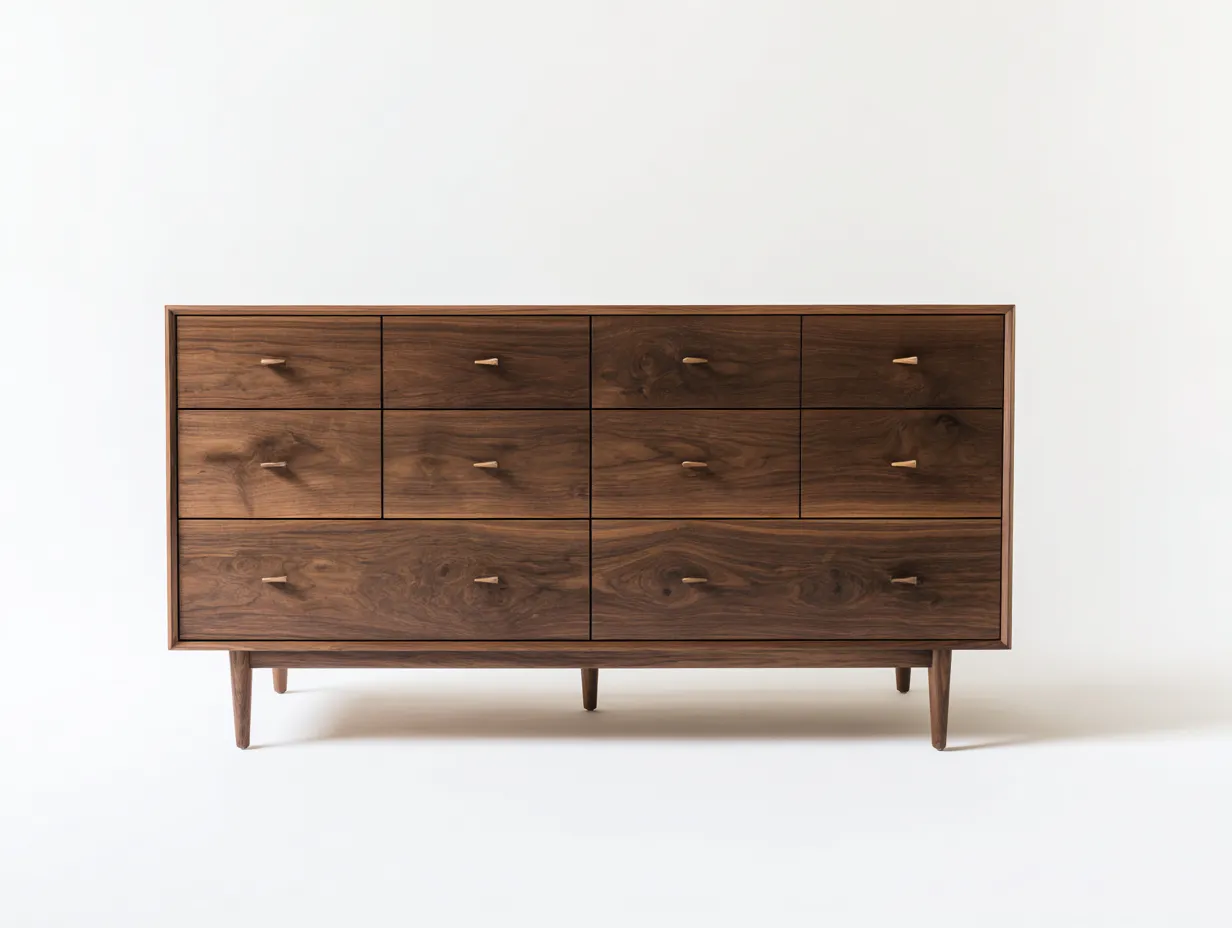 Kommode mit Schubladen-Massivholz-156 x 45 x 86 cm-Walnussbraun-Mid-Century Stil-Homigethut