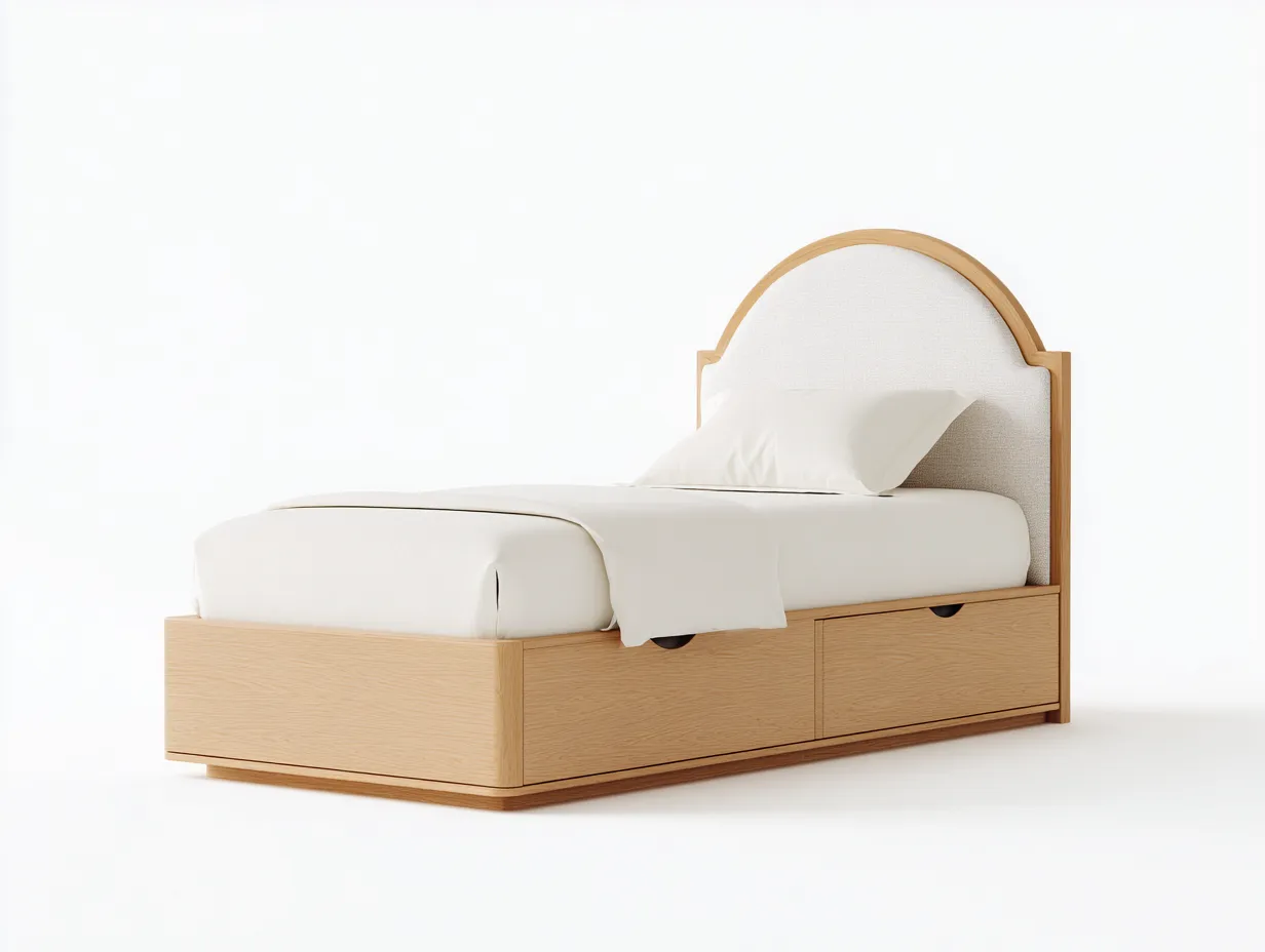 Einzelbett-Holz-Stoff-207 x 99 x 102 cm-Beige-Naturholz-Moderner Stil-Homigethut