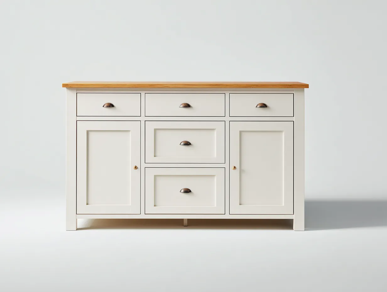 Kommode mit Schubladen-Massivholz-MDF-138 x 45 x 86 cm-Weiß-Eiche-Nordischer Stil-Homigethut