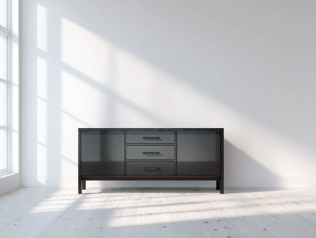 Dielenschränke-Holz-Metall-158x44x78 cm-Schwarz-Minimalistisches Design-Homigethut