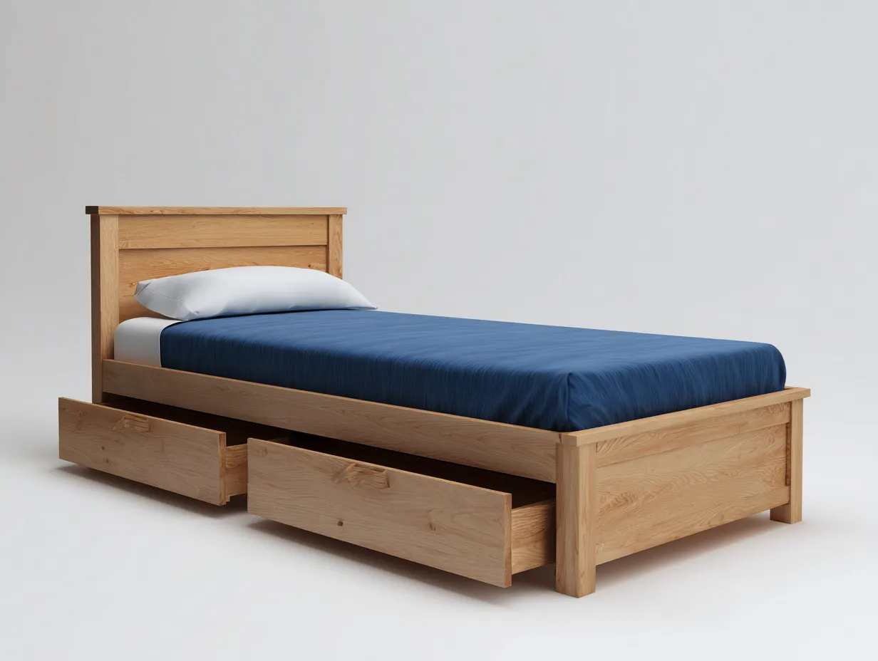 Einzelbett-Holz-208 x 100 x 92 cm-Naturholz-Minimalistischer Stil-Homigethut