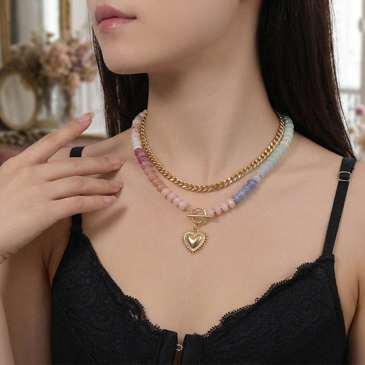 🔥2026 Hot sale 49% OFF🔥Bohemian Rainbow Bead & Chain Layered Necklace