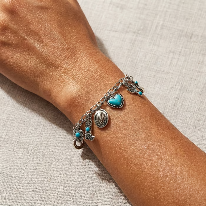 🏇🤠Handmade Western Cowboy Charm Bracelet with Boot Hat Cactus & Heart Charms🌵