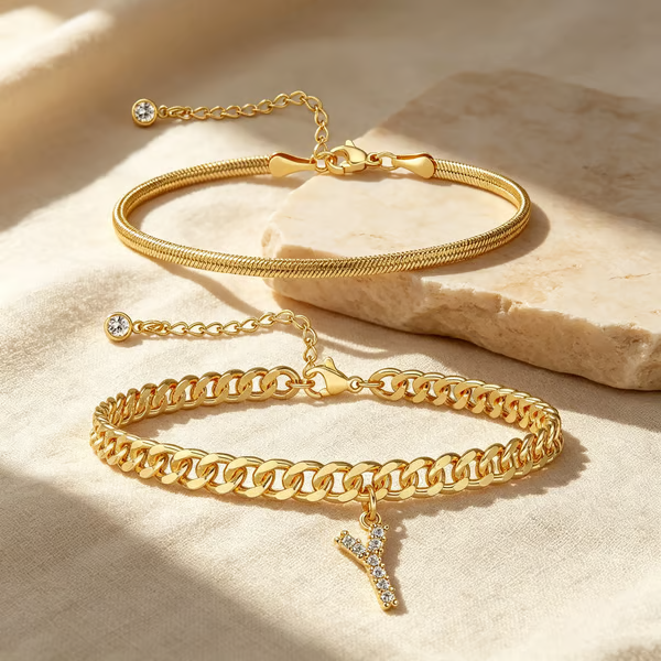 ✨ Gold Initial Anklet – 14K Gold Plated, Waterproof Adjustable Letter Pendant, Stackable Beach Jewelry