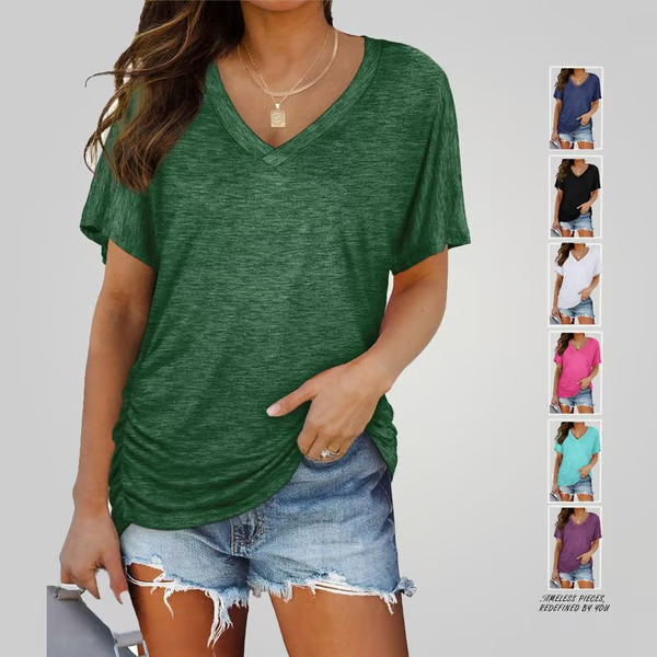🎁Last Day Promotion 49% OFF✨Womens Short Sleeve V Neck Dolman Tops with Side Shirring Loose Fit Shirts