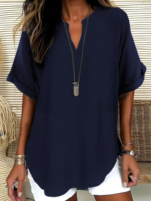 🔥New Arrival 50% OFF🔥Women's Plain Short Sleeve Blouse, Casual Solid Color Top for Daily Wear, Ladies Clothes for All Seasons