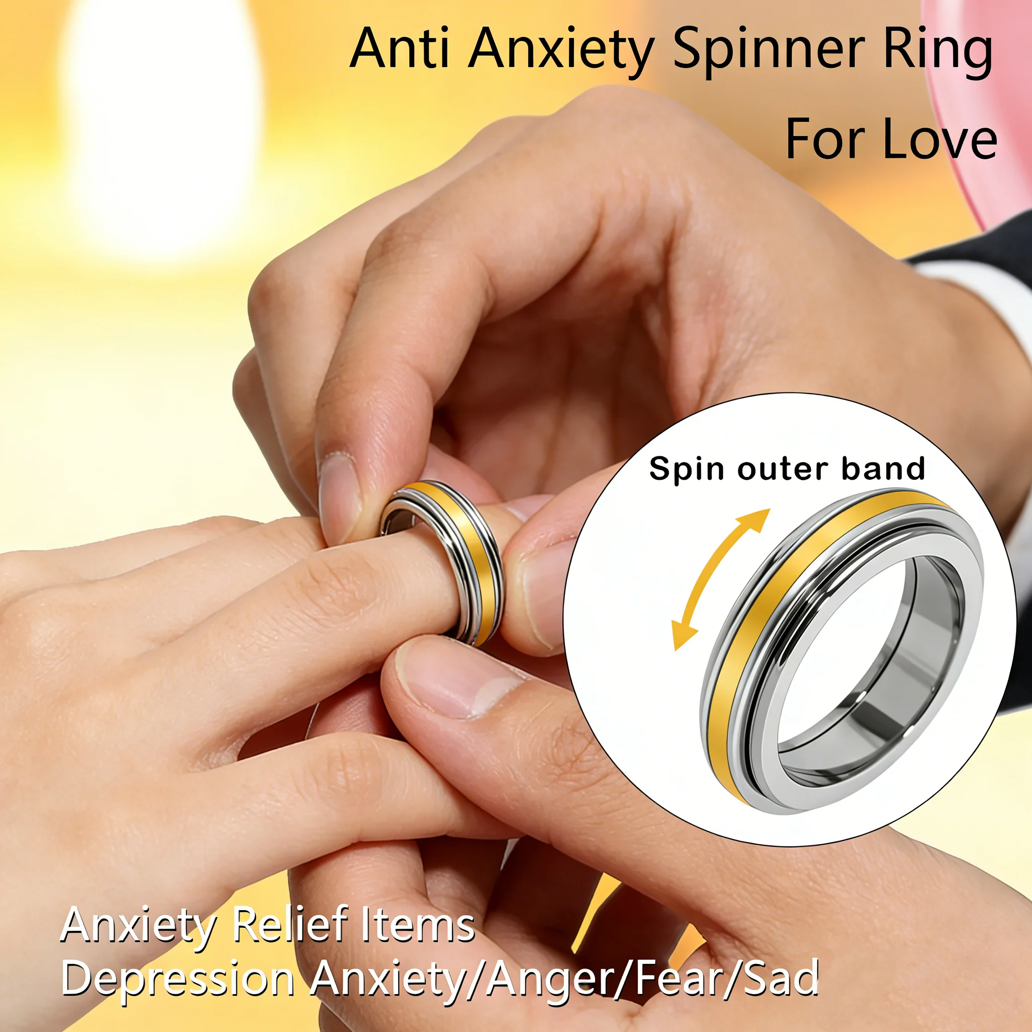 💍Anxiety Rings for Women and Men Titanium Steel Spinner Fidget Band Rings