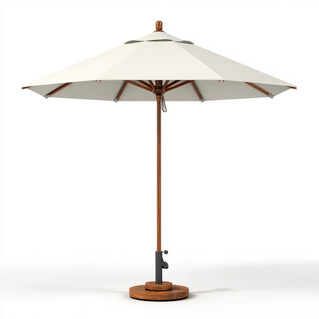 Ombrelloni da giardino in tessuto poliestere con palo in legno 280x280x260 cm - avorio - stile classico per esterni-Havengoshop