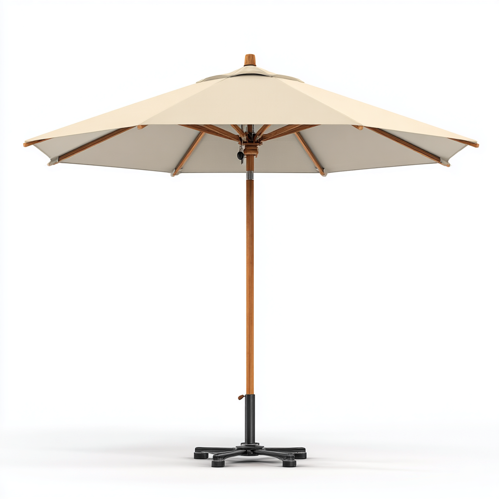 Ombrellone da giardino in legno e tessuto 300x300x250 cm - beige - stile classico per esterni-Havengoshop