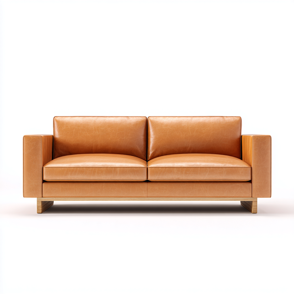 Divano a due posti in pelle con struttura in legno 176x90x84 cm - marrone chiaro - stile moderno per soggiorno-Havengoshop