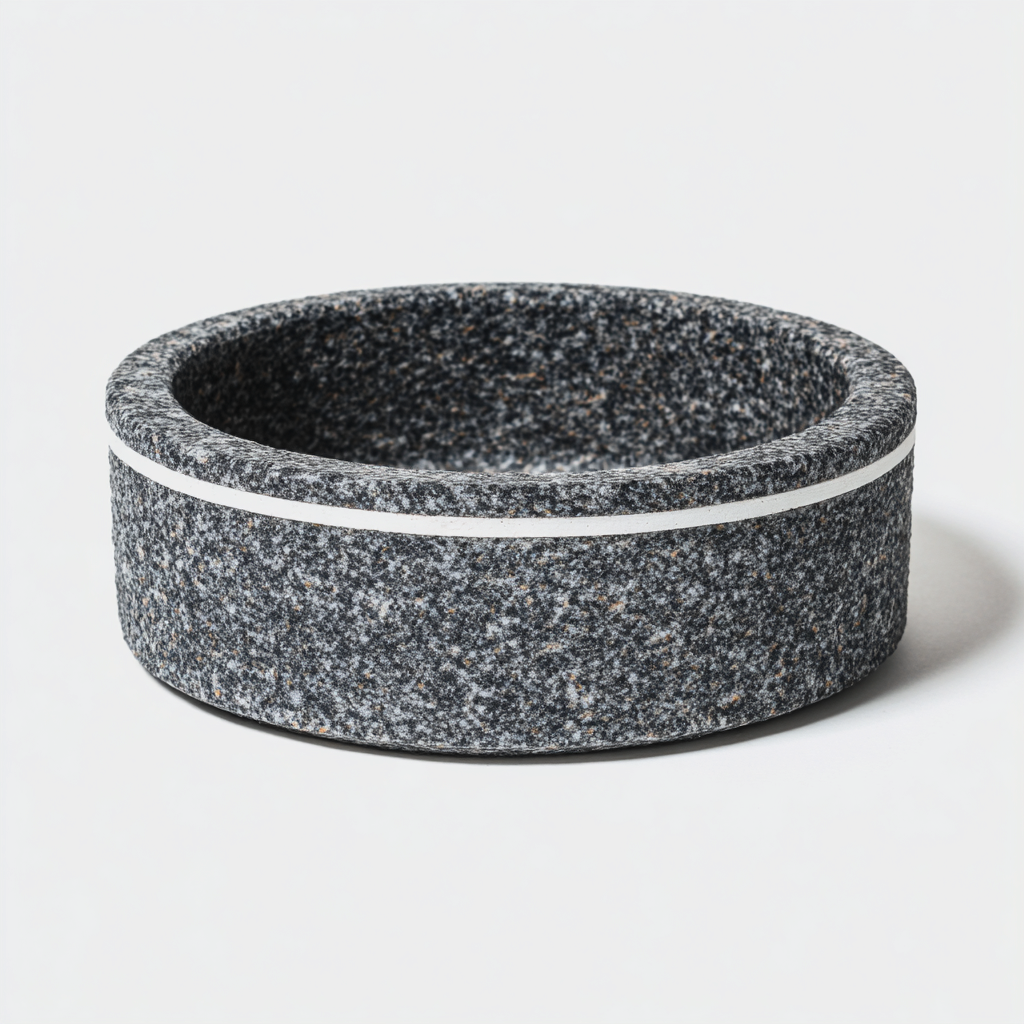 Lavabo da appoggio rotondo in pietra naturale 40x40x15 cm - grigio granito con bordo chiaro - design contemporaneo per bagno-Havengoshop