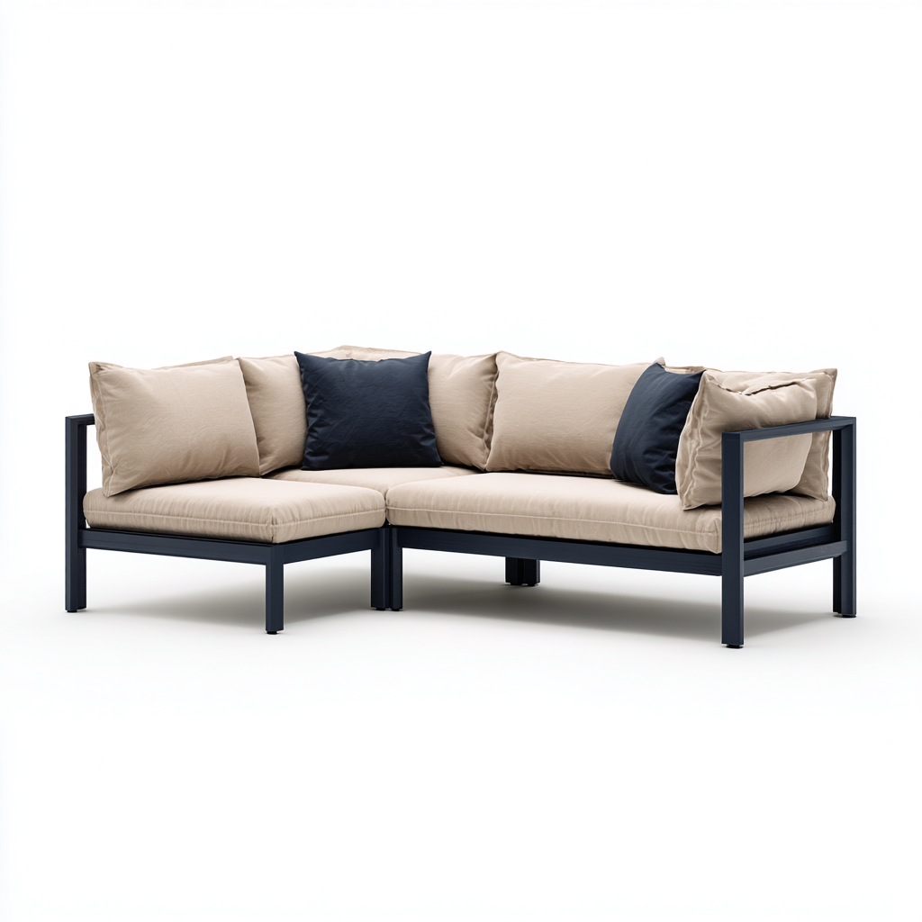 Divani da esterno angolare metallo tessuto 210x210x78 cm - beige-blu scuro - per giardino terrazza - design moderno-Havengoshop