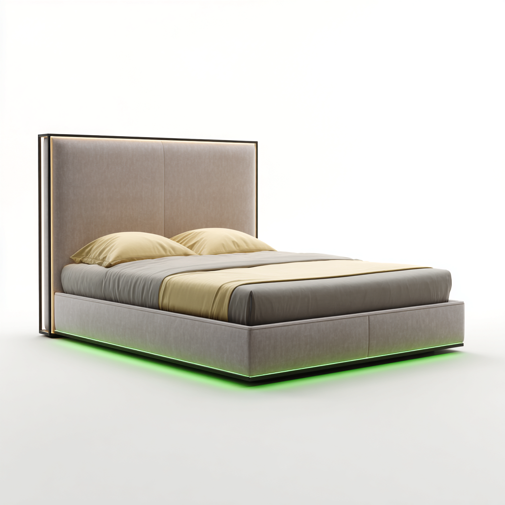 Letto matrimoniale design moderno imbottito con illuminazione LED 200x210x100 cm - grigio - stile contemporaneo per camera da letto-Havengoshop