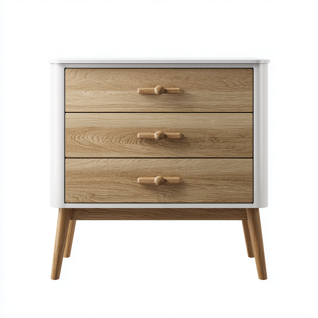 Cassettiera legno 80x40x75 cm bianco naturale design nordico-Havengoshop