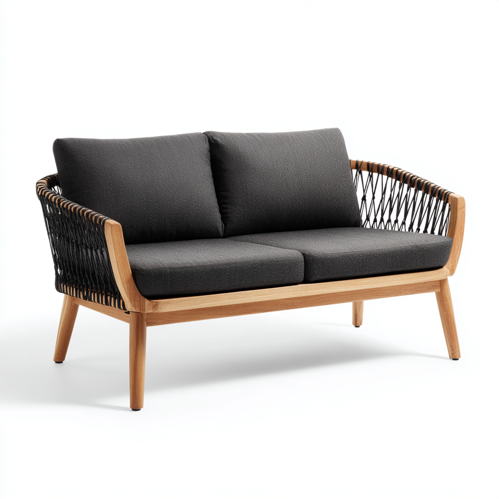 Divani da esterno legno corda tessuto 120x65x75 cm - grigio scuro-nero - per giardino terrazza - design moderno-Havengoshop