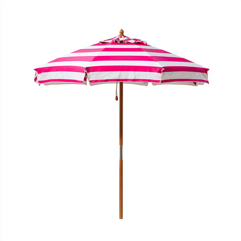 Ombrelloni da giardino in tessuto poliestere con palo in legno 220x220x230 cm - rosa-bianco - stile classico a righe per esterni-Havengoshop