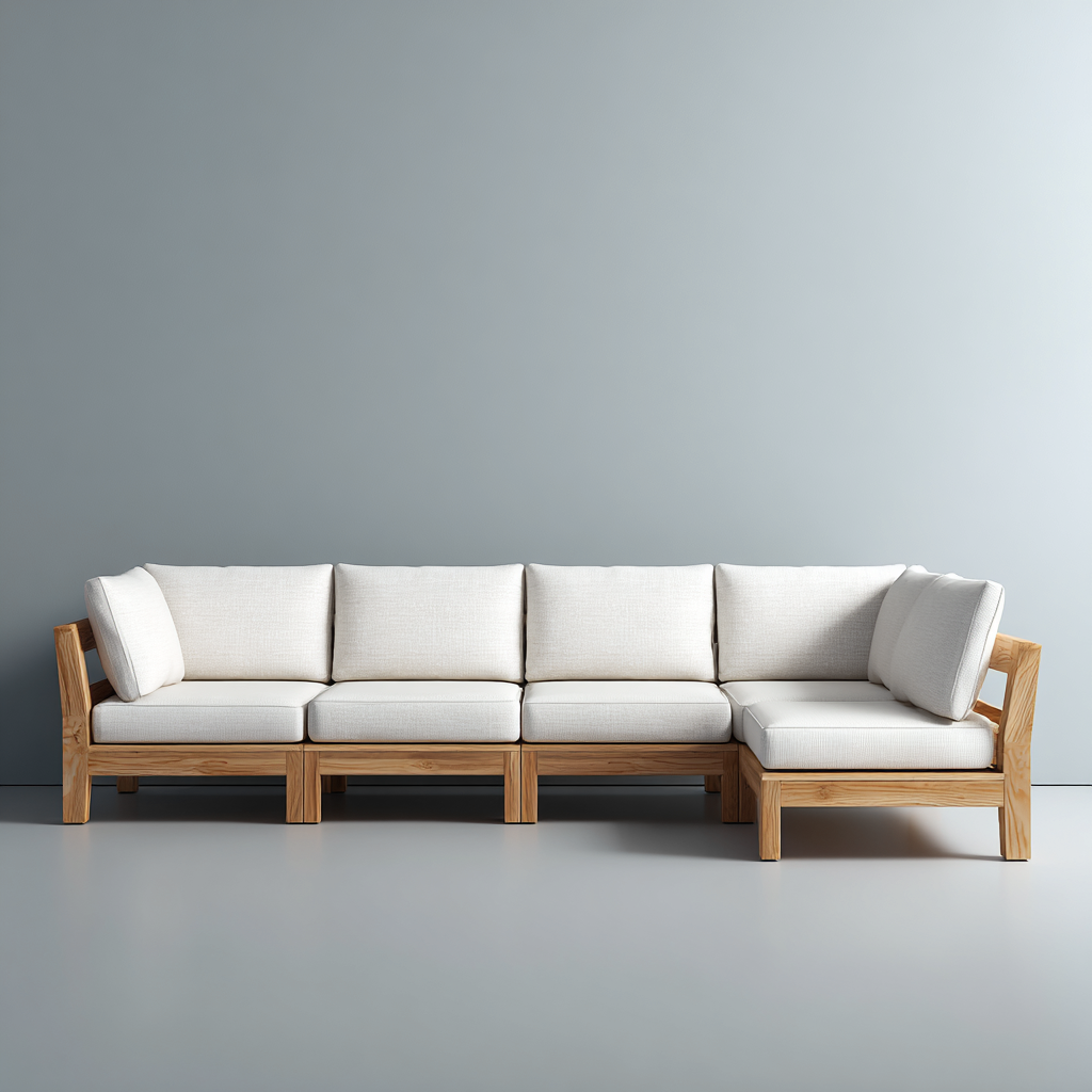 Divani da esterno angolare legno tessuto 260x180x78 cm - bianco-naturale - per giardino terrazza - design moderno-Havengoshop