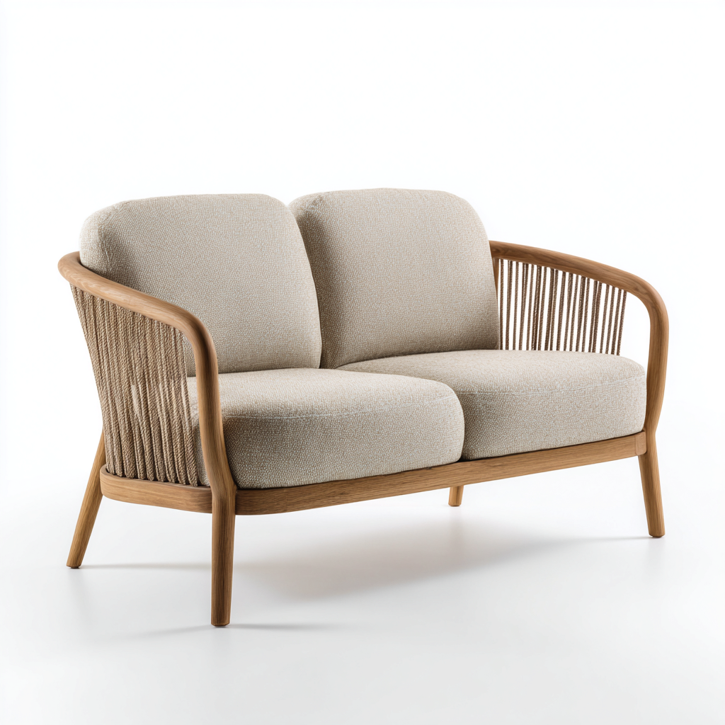 Divani da esterno legno corda tessuto 130x70x78 cm - beige - per giardino terrazza - design moderno-Havengoshop