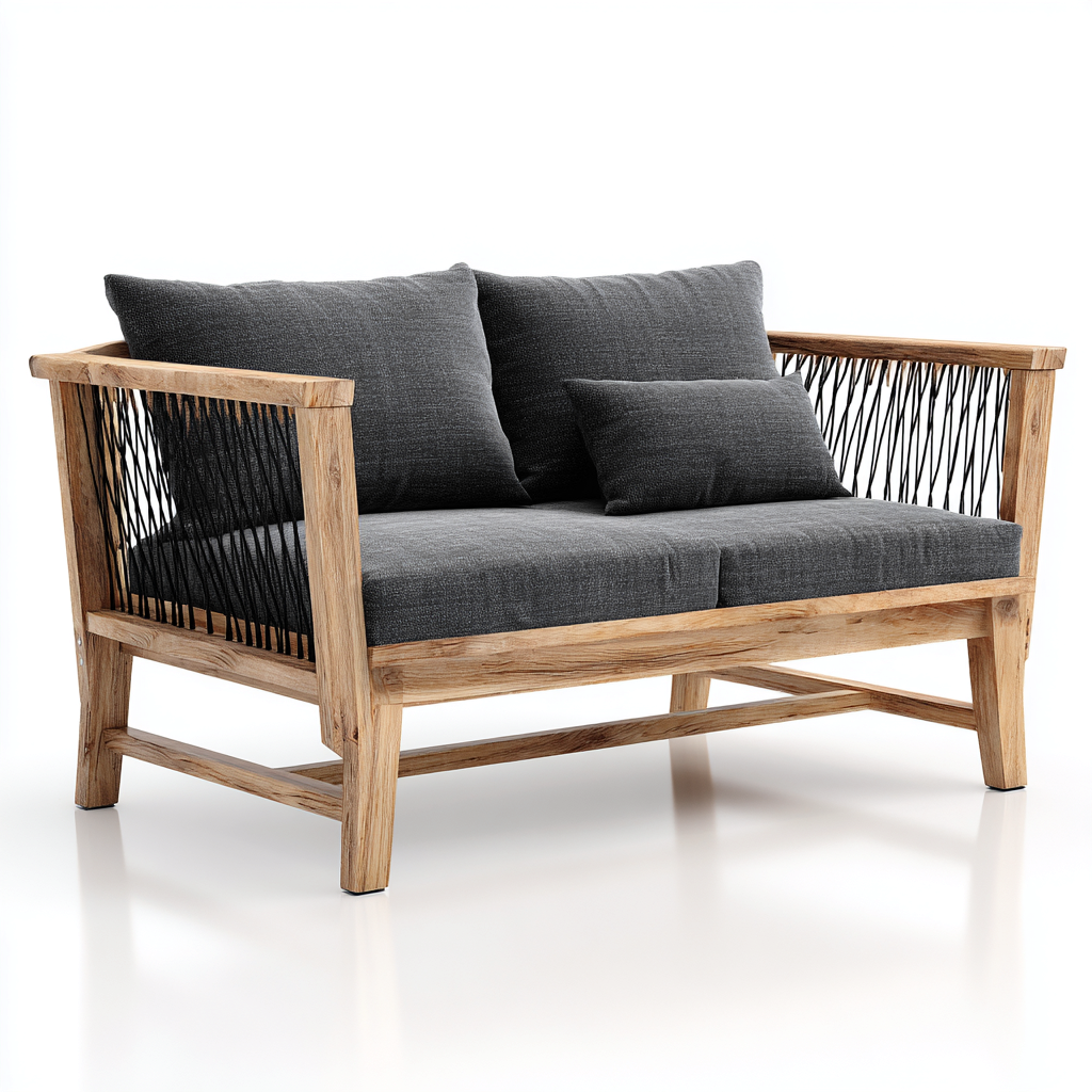 Divani da esterno legno corda tessuto 140x70x78 cm - grigio scuro-nero - per giardino terrazza - design moderno-Havengoshop