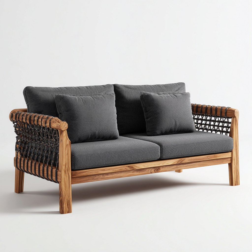 Divani da esterno legno corda tessuto 150x70x78 cm - grigio scuro-nero - per giardino terrazza - design moderno-Havengoshop