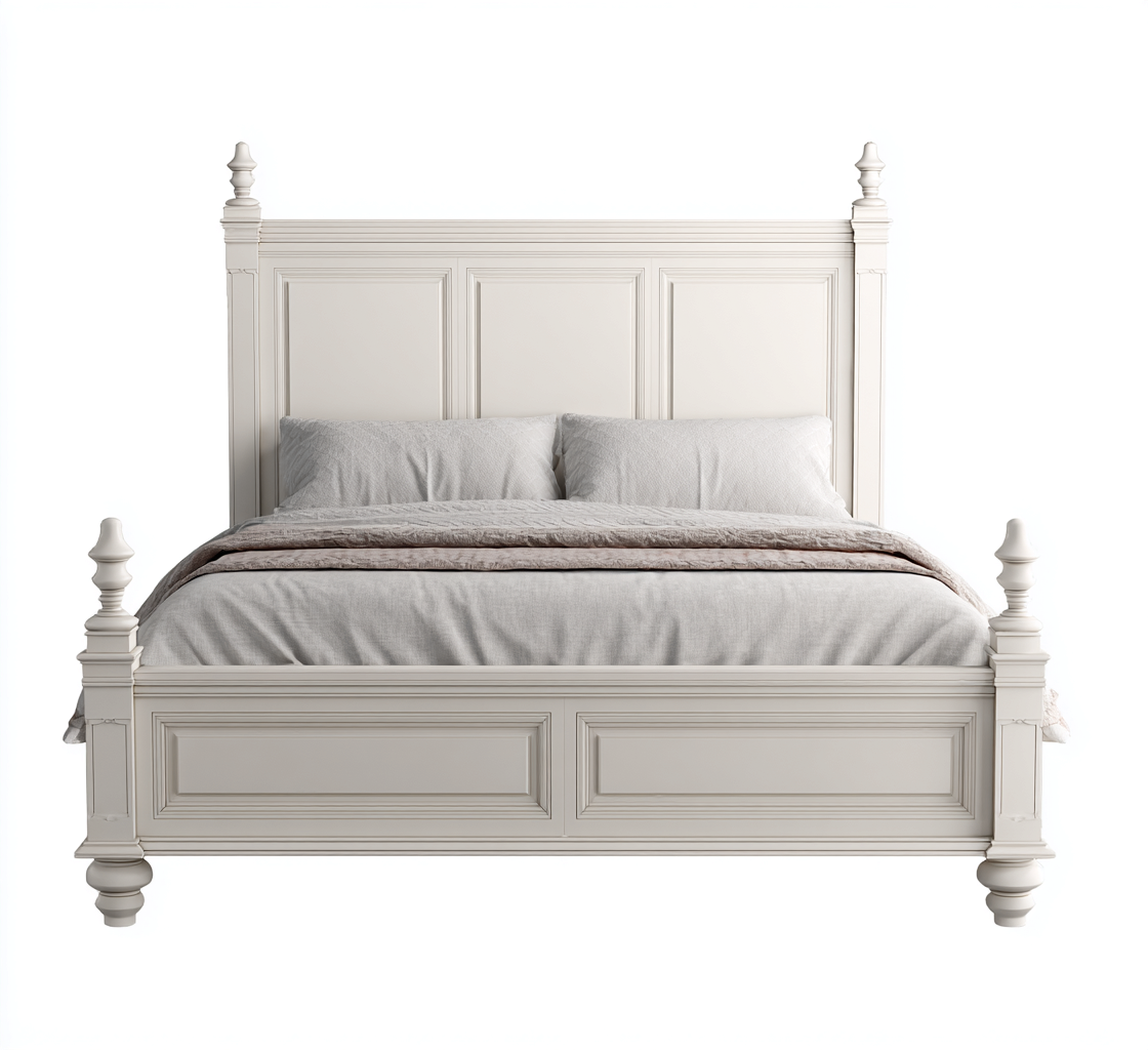 Letto matrimoniale in legno con testiera e pediera pannellate 215x200x135 cm - bianco - stile classico per camera da letto-Havengoshop