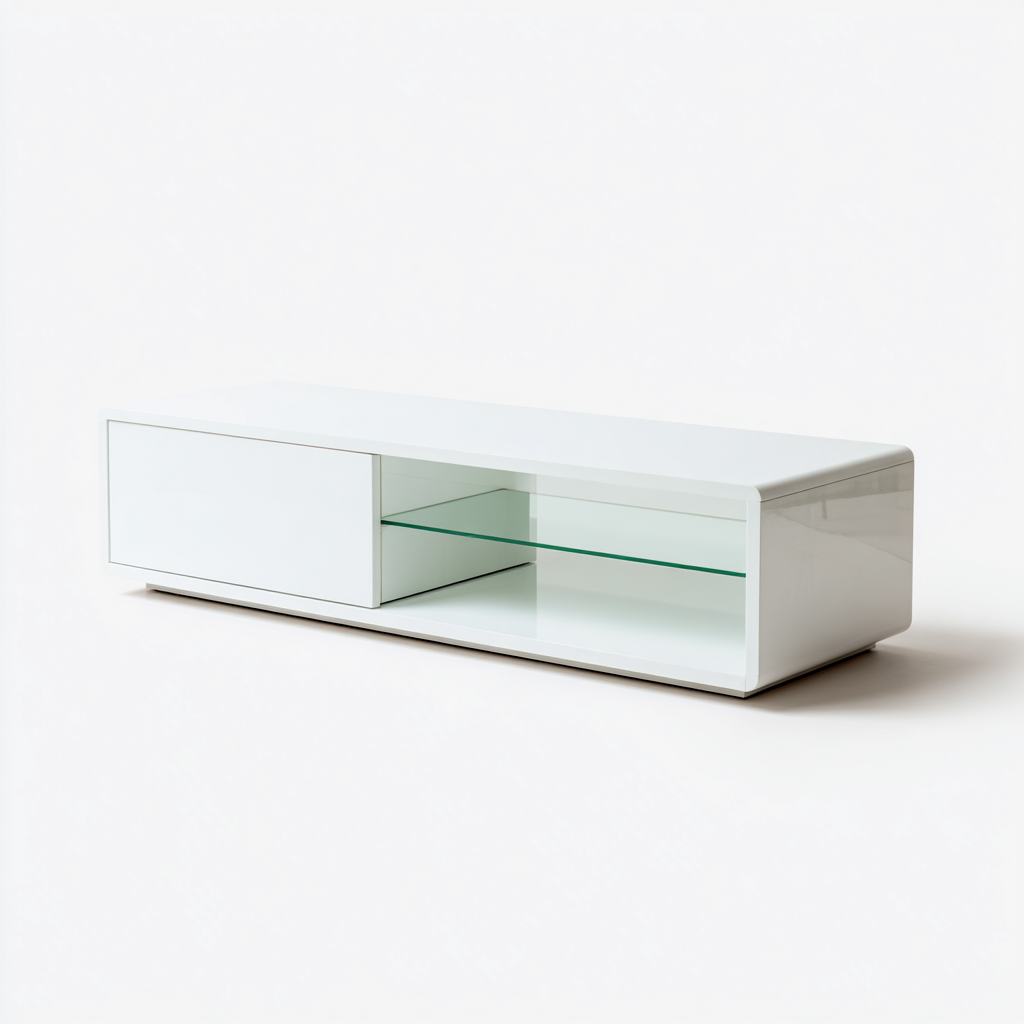 Mobile TV laccato con ripiano in vetro 150x40x45 cm - bianco - stile moderno-Havengoshop