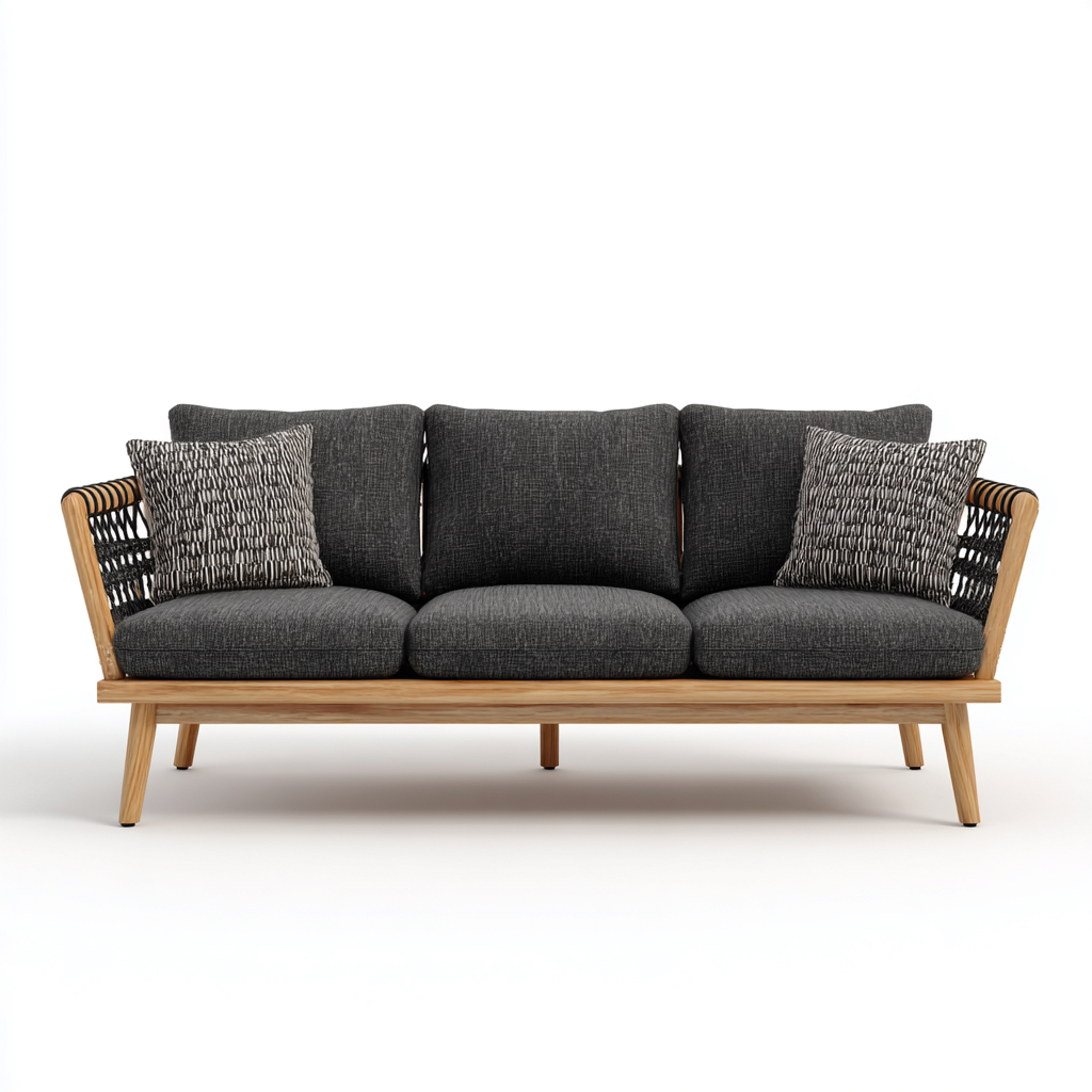 Divani da esterno legno corda tessuto 180x75x78 cm - grigio scuro-nero - per giardino terrazza - design moderno-Havengoshop