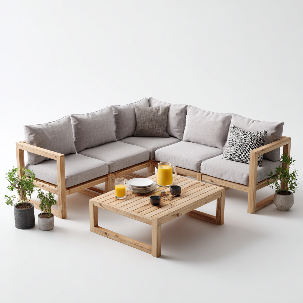 Divani da esterno legno tessuto 210x210x75 cm - grigio chiaro - per giardino terrazza - design moderno-Havengoshop