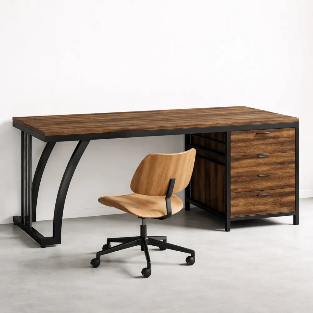 Scrivania per computer con cassetti reversibili, 150 cm, design industriale