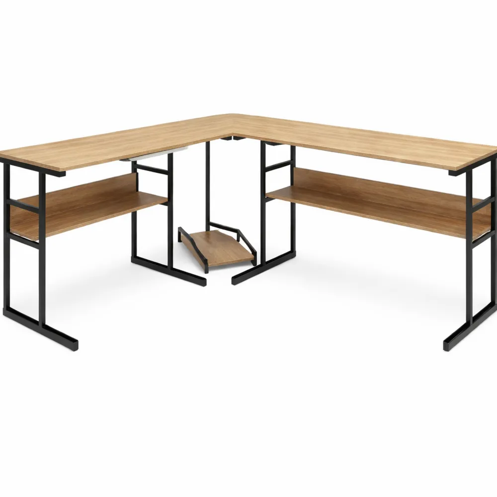 Scrivania angolare con piano inclinabile e ripiani