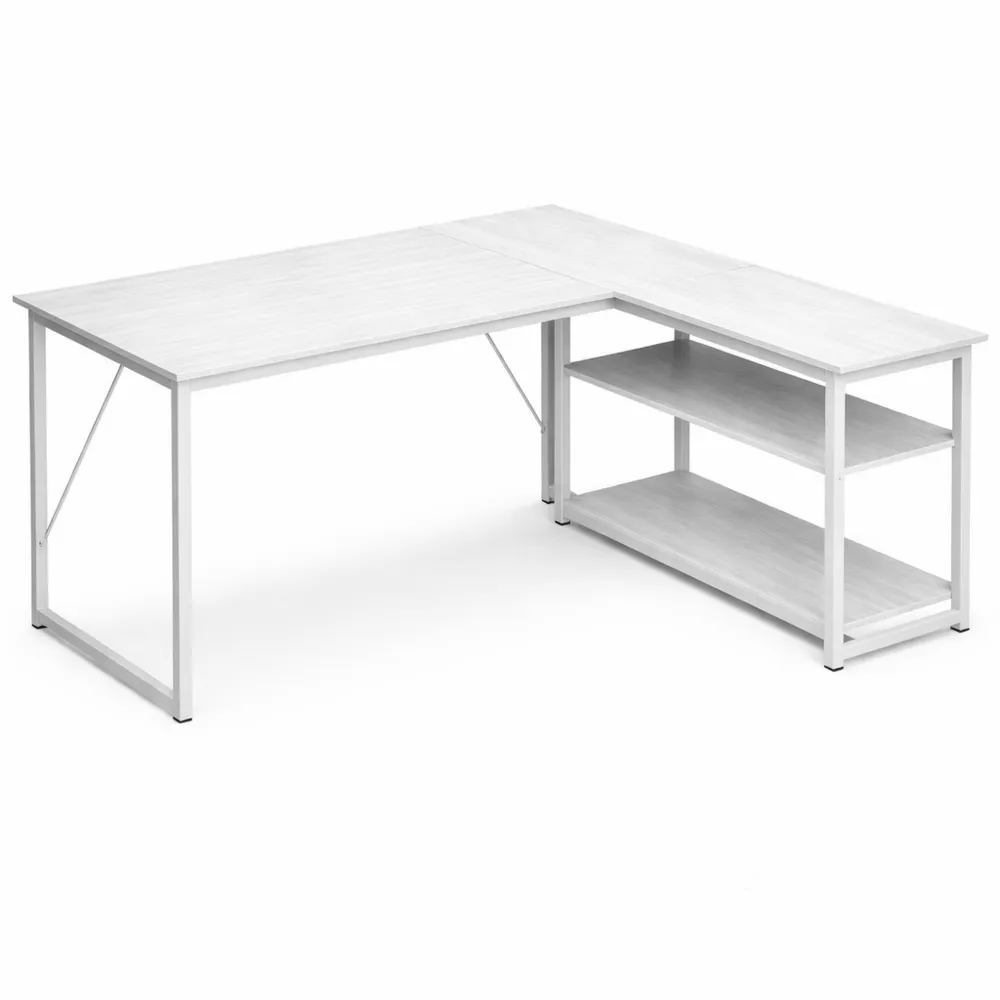 Tavolo ad Angolo Reversibile con Ripiani in Acciaio per Ufficio