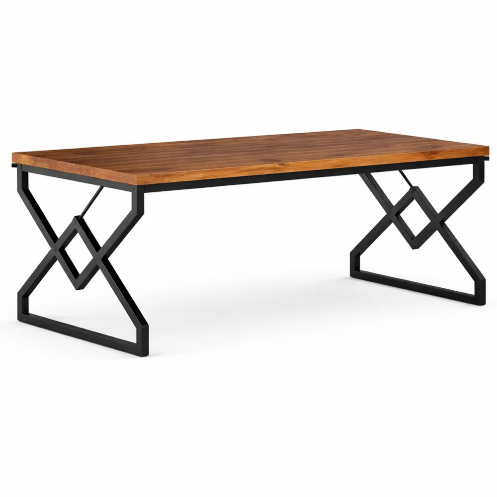 Ampia scrivania per ufficio in legno e metallo, postazione di lavoro per ufficio domestico