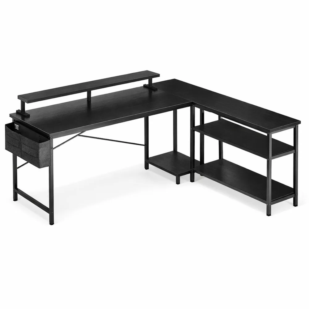 Scrivania Gaming Angolare con LED e Ripiani