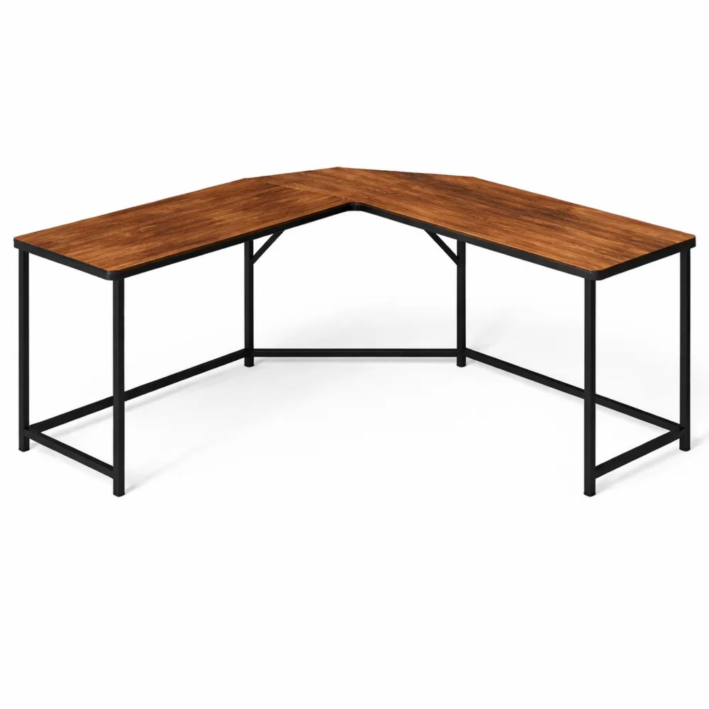 Scrivania Angolare a Forma di L per Ufficio e Gaming, 129 x 129 x 76 cm, Colore Marrone Vintage e Nero