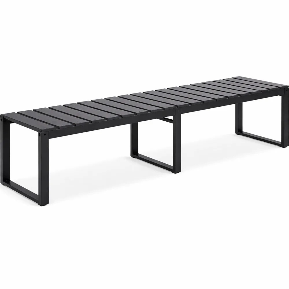 Panca da Giardino a 3 Posti in Resina Nera con Gambe in Metallo