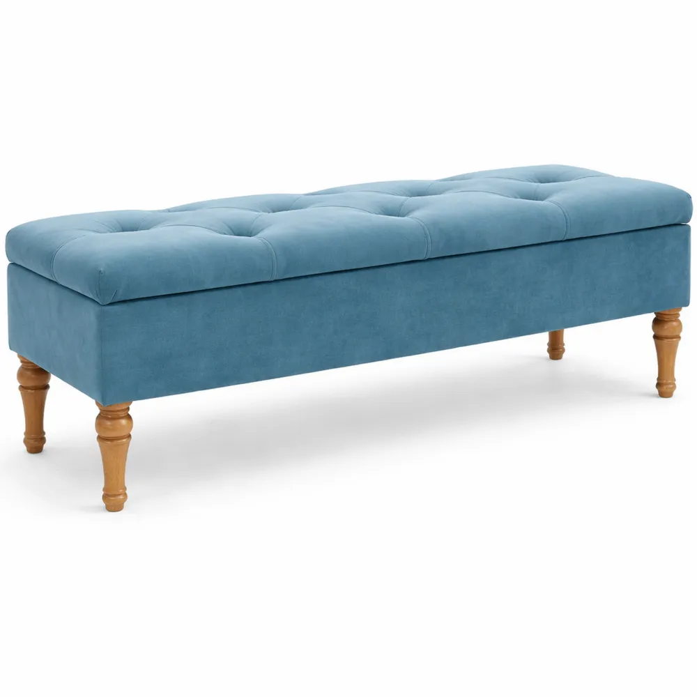 Panca in Velluto Trapuntato Blu 102x38cm