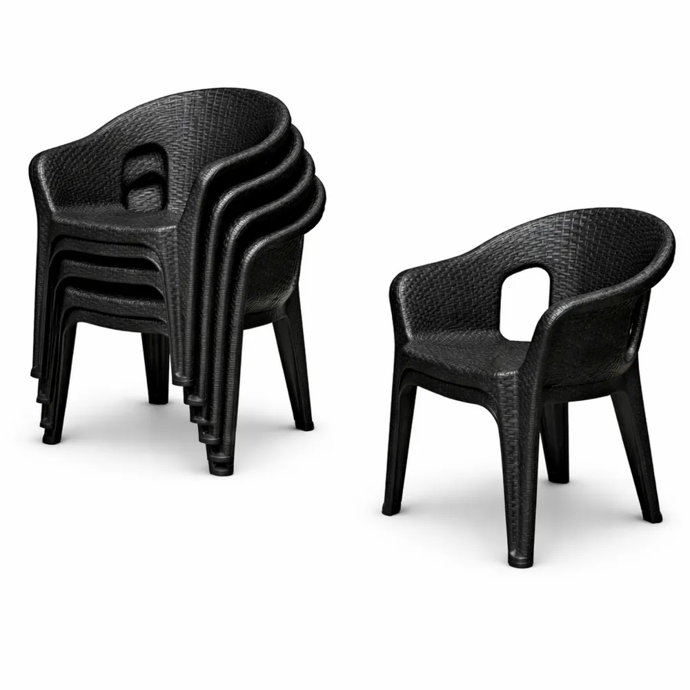Set di 6 Sedie da Giardino in Rattan Sintetico Antracite Impilabili