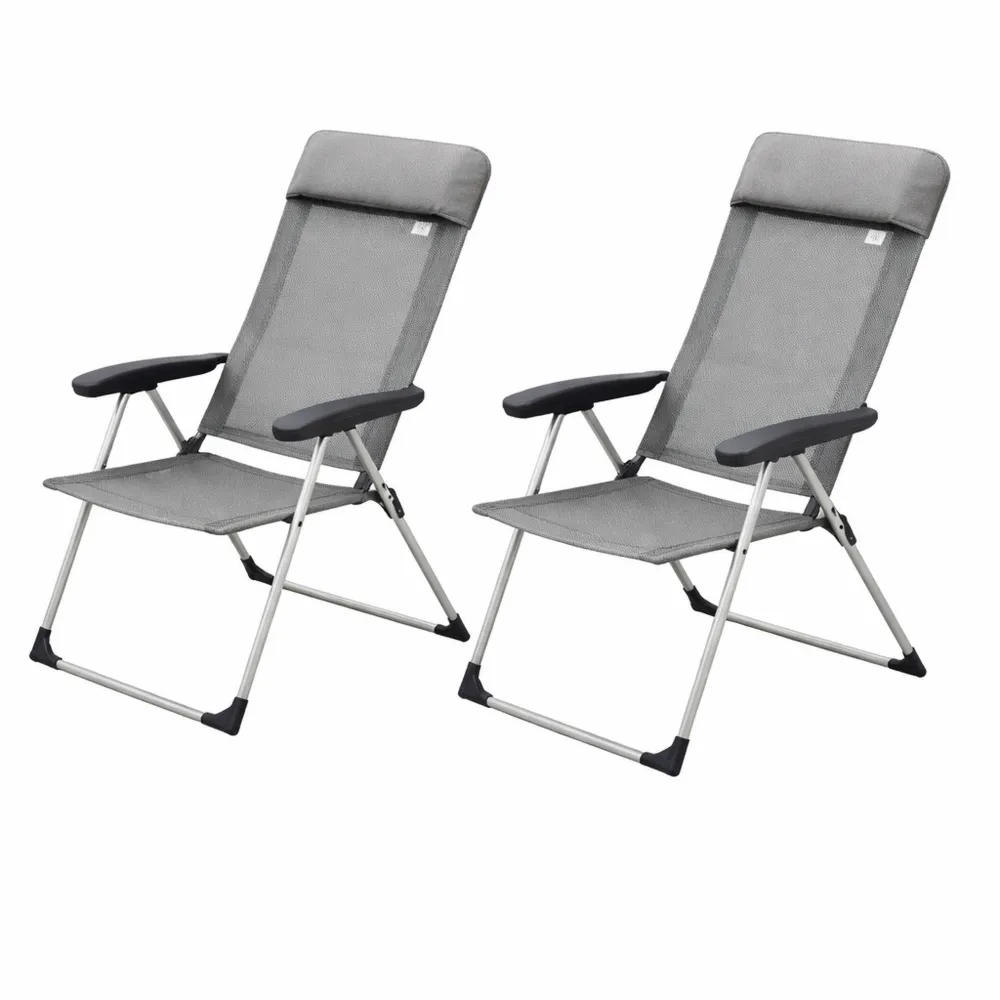 Set di 2 sedie pieghevoli da esterno in alluminio con schienale regolabile
