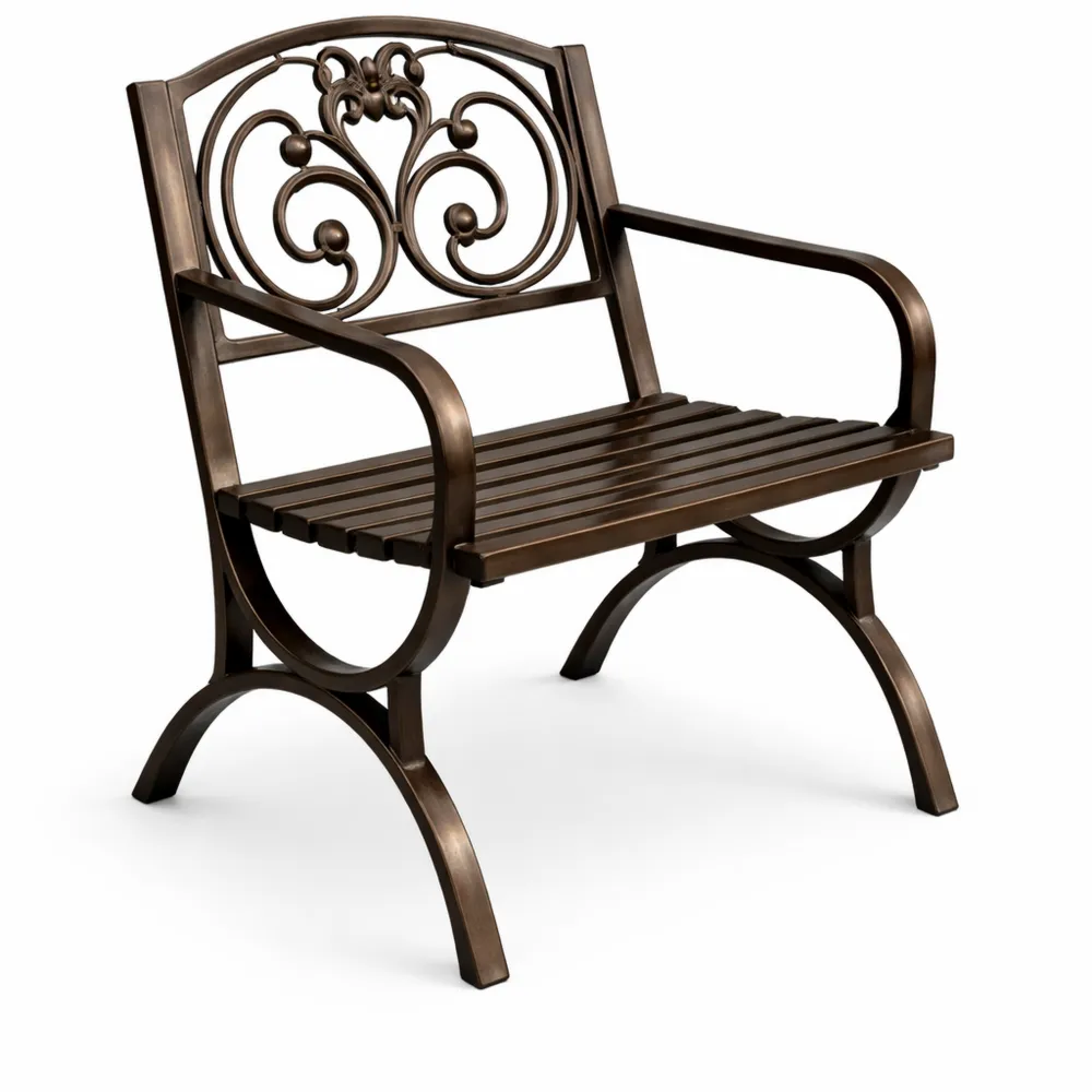 Sedia da giardino con braccioli in metallo antica