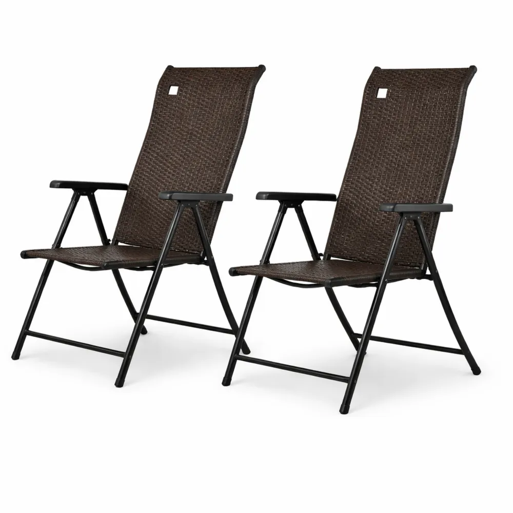 Set di Sedie Pieghevoli da Esterno in Rattan con Schienale Regolabile
